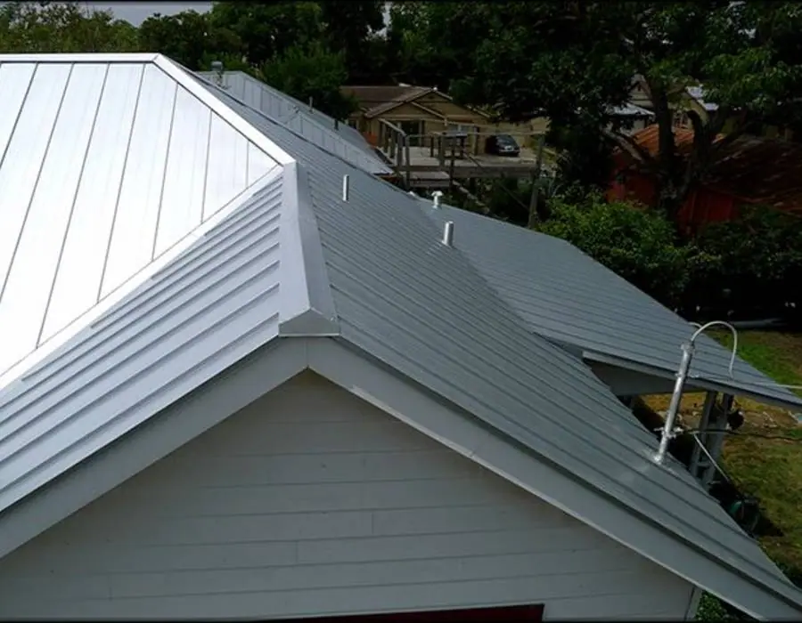 Metal roofing shingles on a suburban home