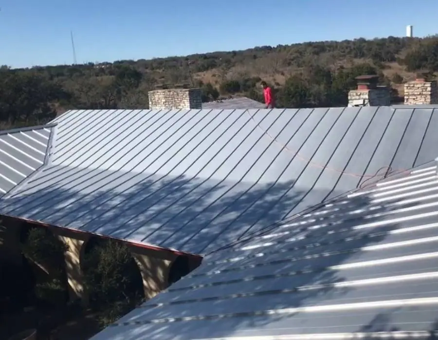 Ribbed metal roofing texture in daylight